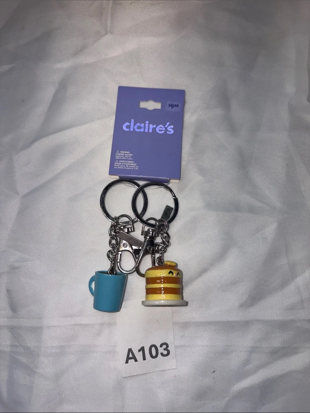 Claire's Blue Mug & Yellow Pancake Duo Keychain
